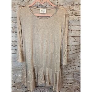 Ella Mara Womens Tunic Top 3/4 Sleeve Ruffled Bottom Scoop Neck Size Small